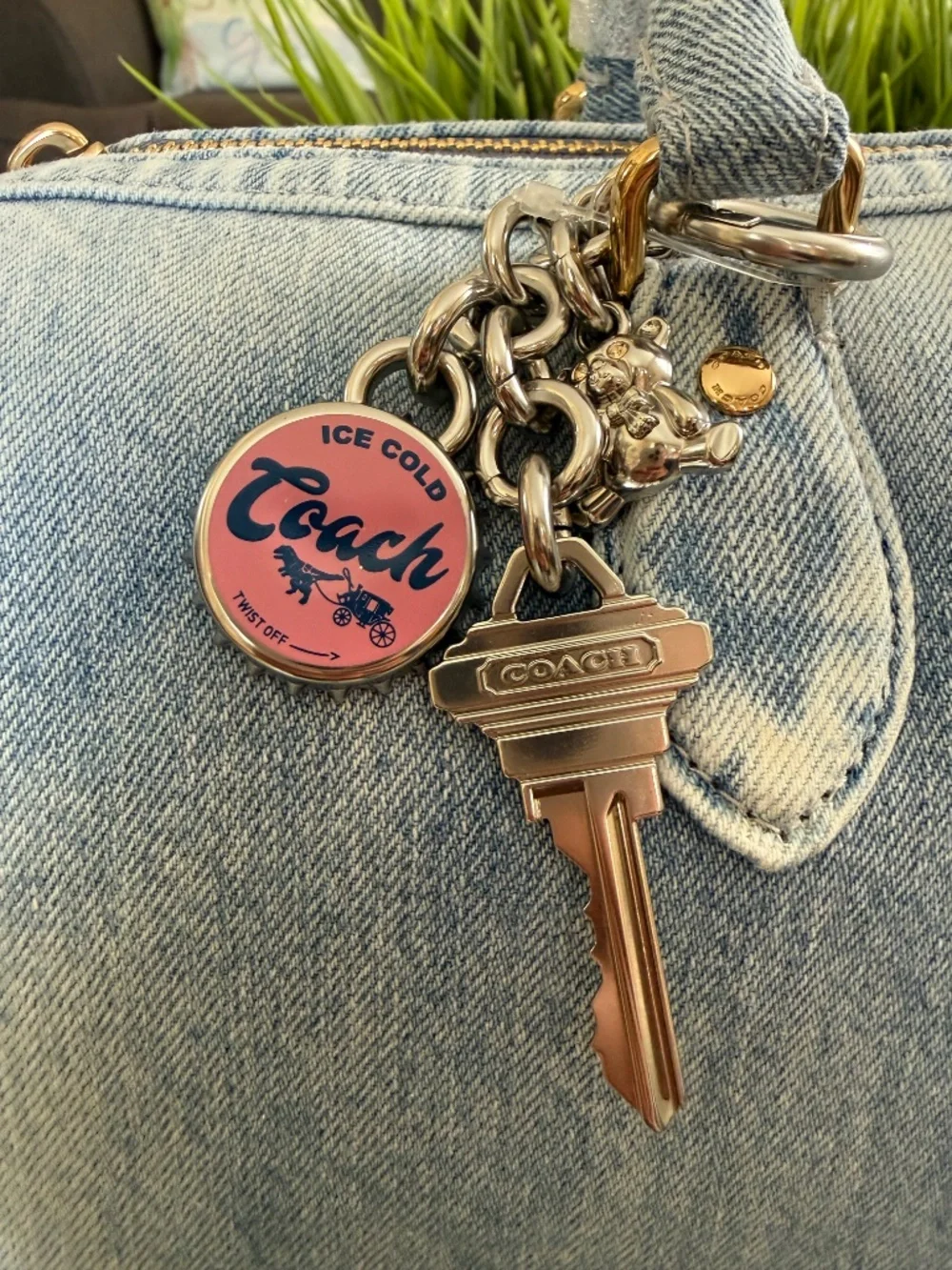 Coach Outlet Rowan Large Satchel Bag In Loved Denim With Charms
